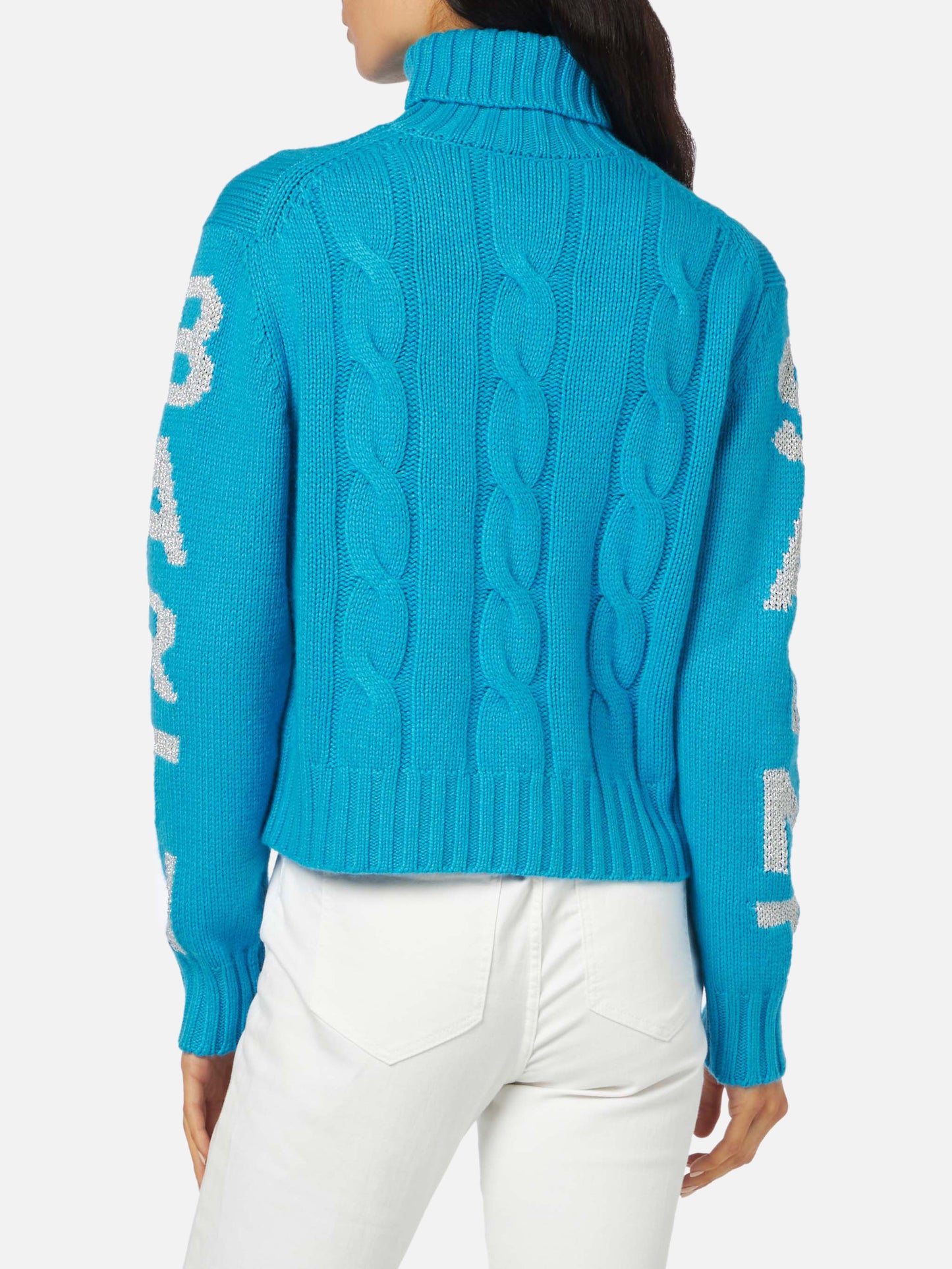 Rollkragenpullover für Damen mit Zopfmuster und Saint Barth-Jacquard