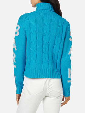 Rollkragenpullover für Damen mit Zopfmuster und Saint Barth-Jacquard