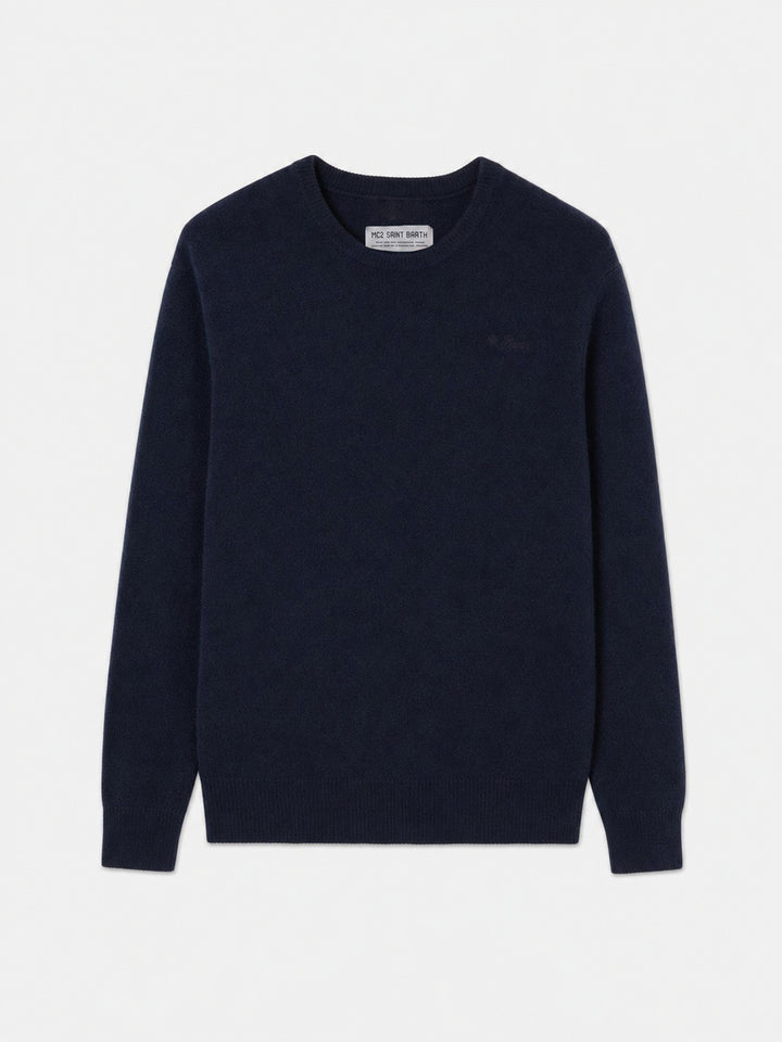 Maglia girocollo Heron blu navy in lana d’agnello con ricamo logo