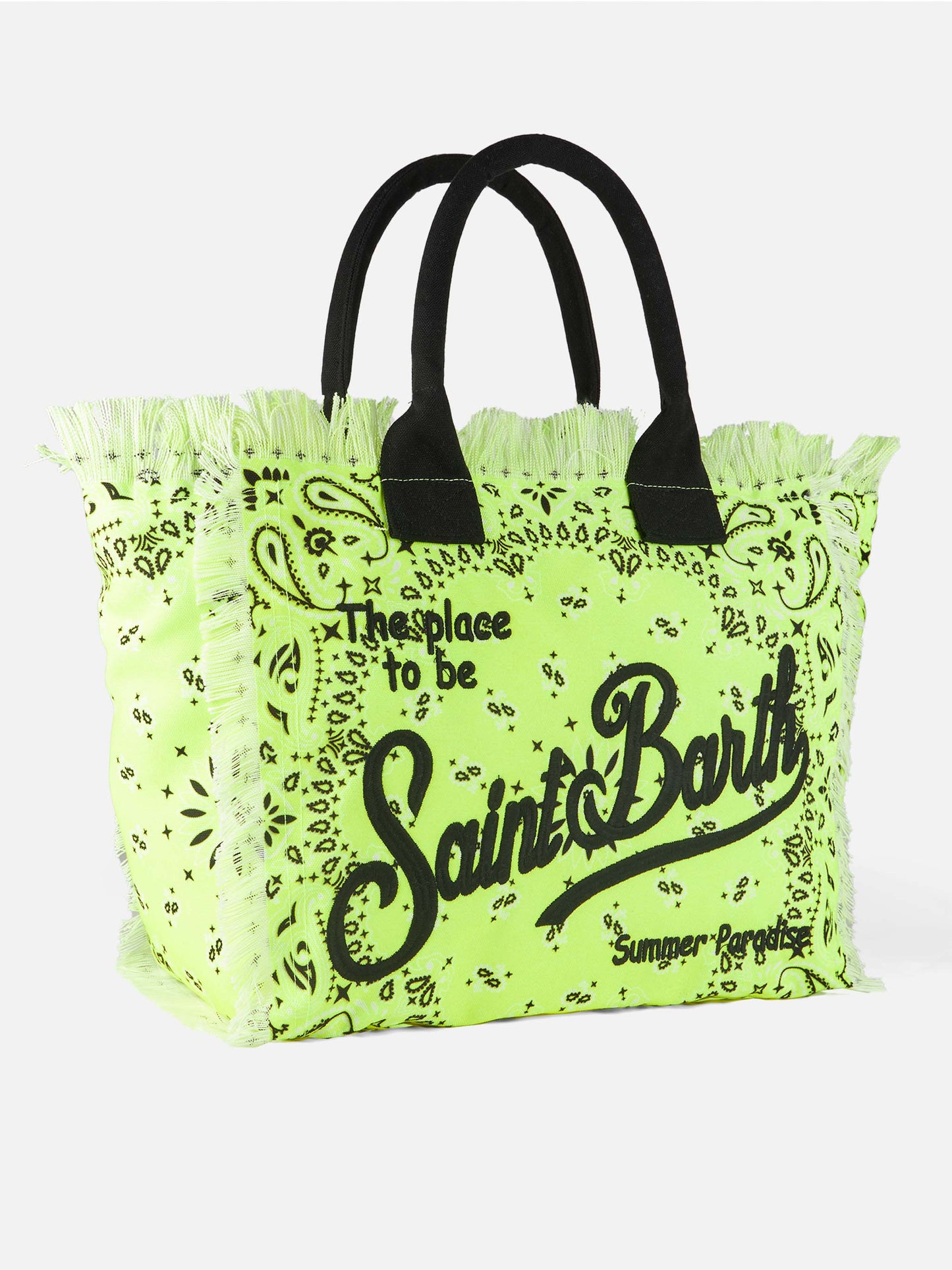 Vanity canvas shoulder bag with fluo yellow bandanna print - MC2 Saint Barth