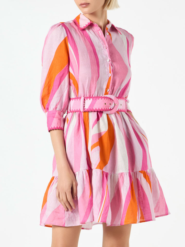 Shape wave print linen short dress Daisi - MC2 Saint Barth