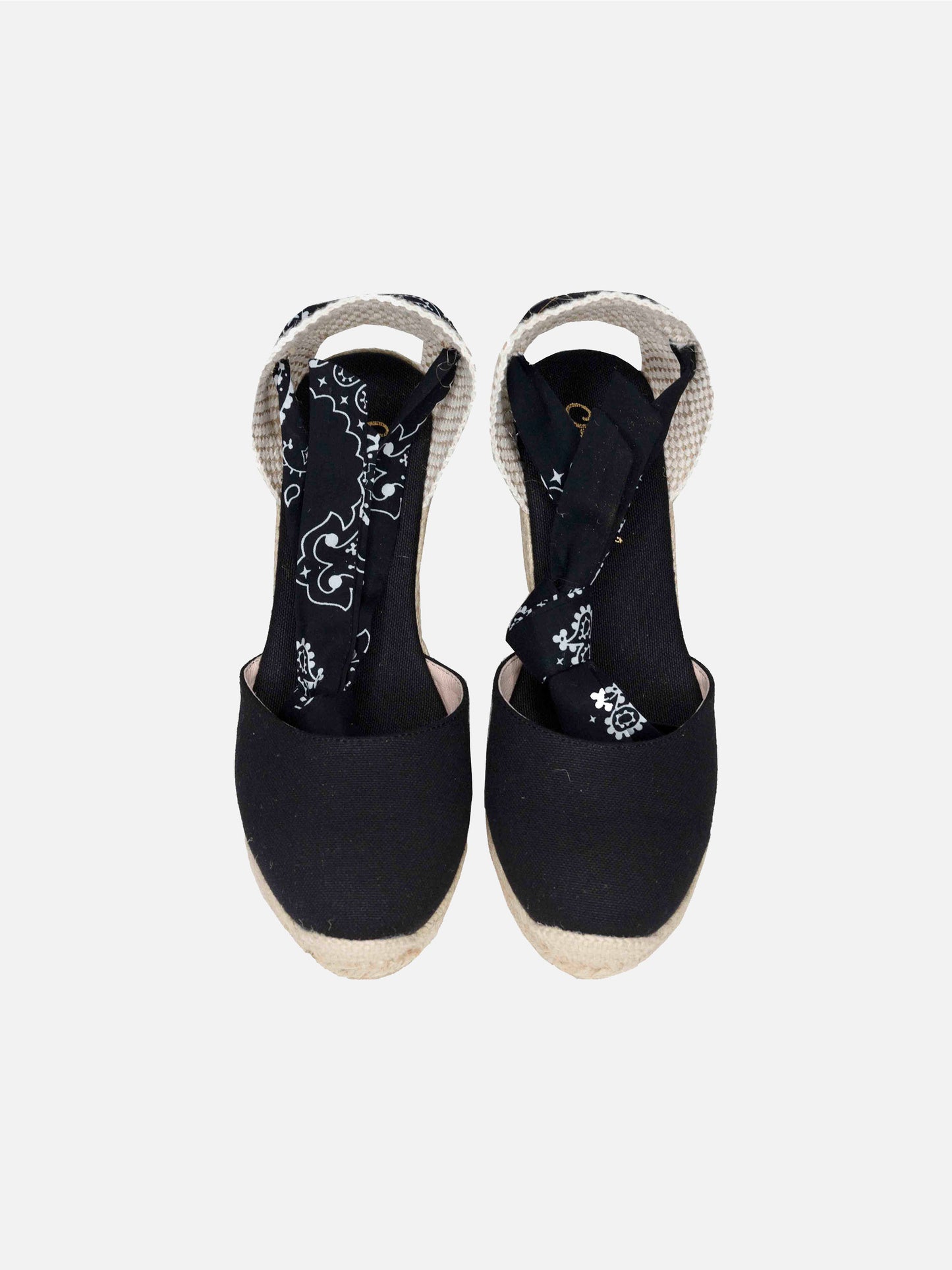 Black print canvas espadrillas with hight wedge and ankle lace - MC2 Saint Barth