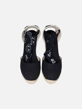 Black print canvas espadrillas with hight wedge and ankle lace - MC2 Saint Barth