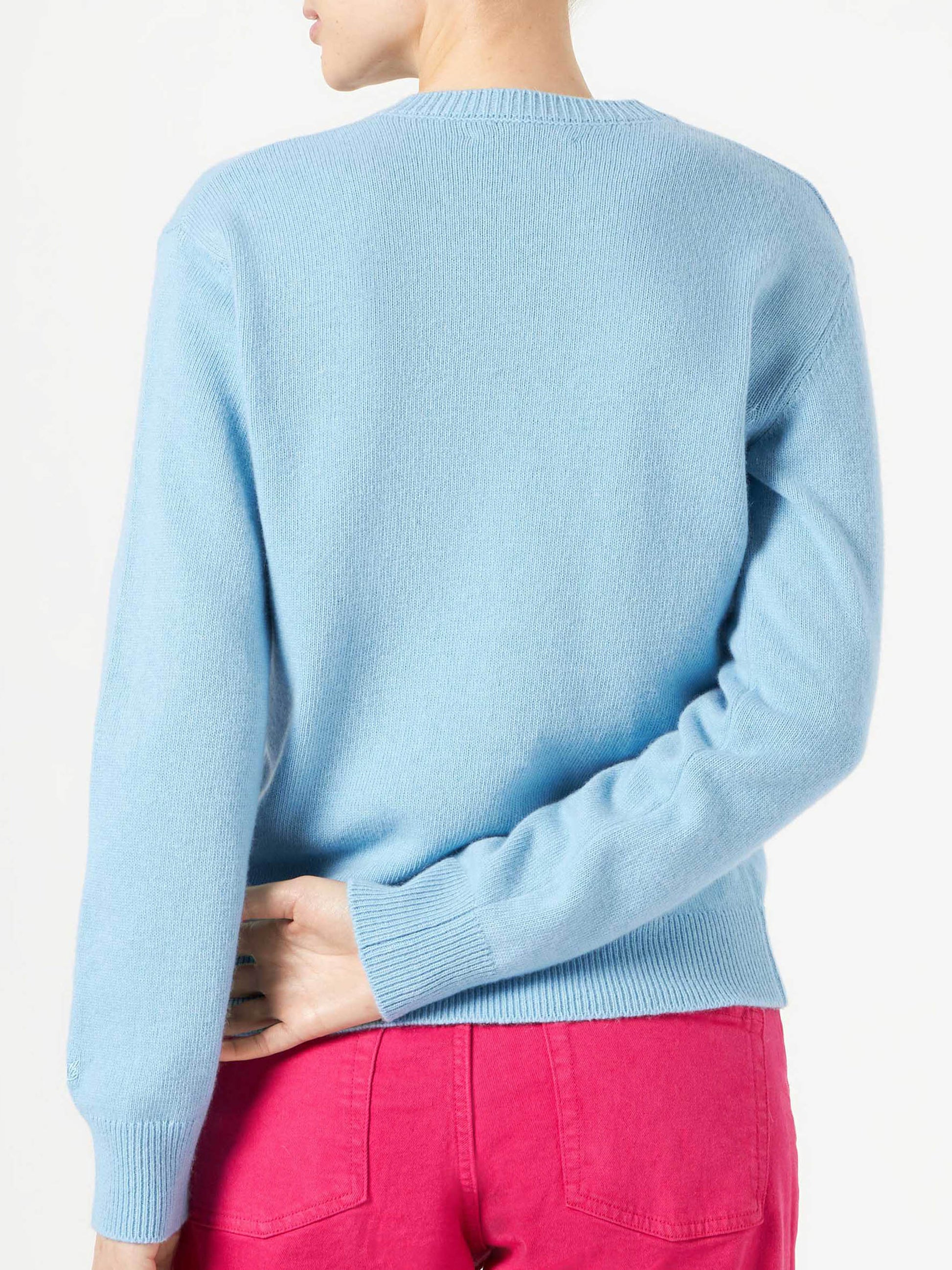 Woman crewneck light blue sweater with Compulsive Shopper jacquard - MC2 Saint Barth