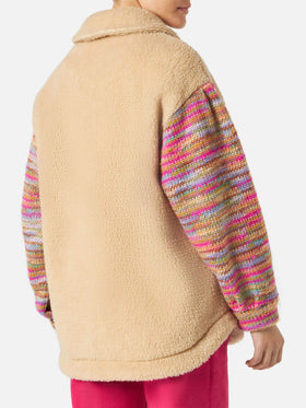 Damen-Sherpa-Overshirt mit Häkeldetails