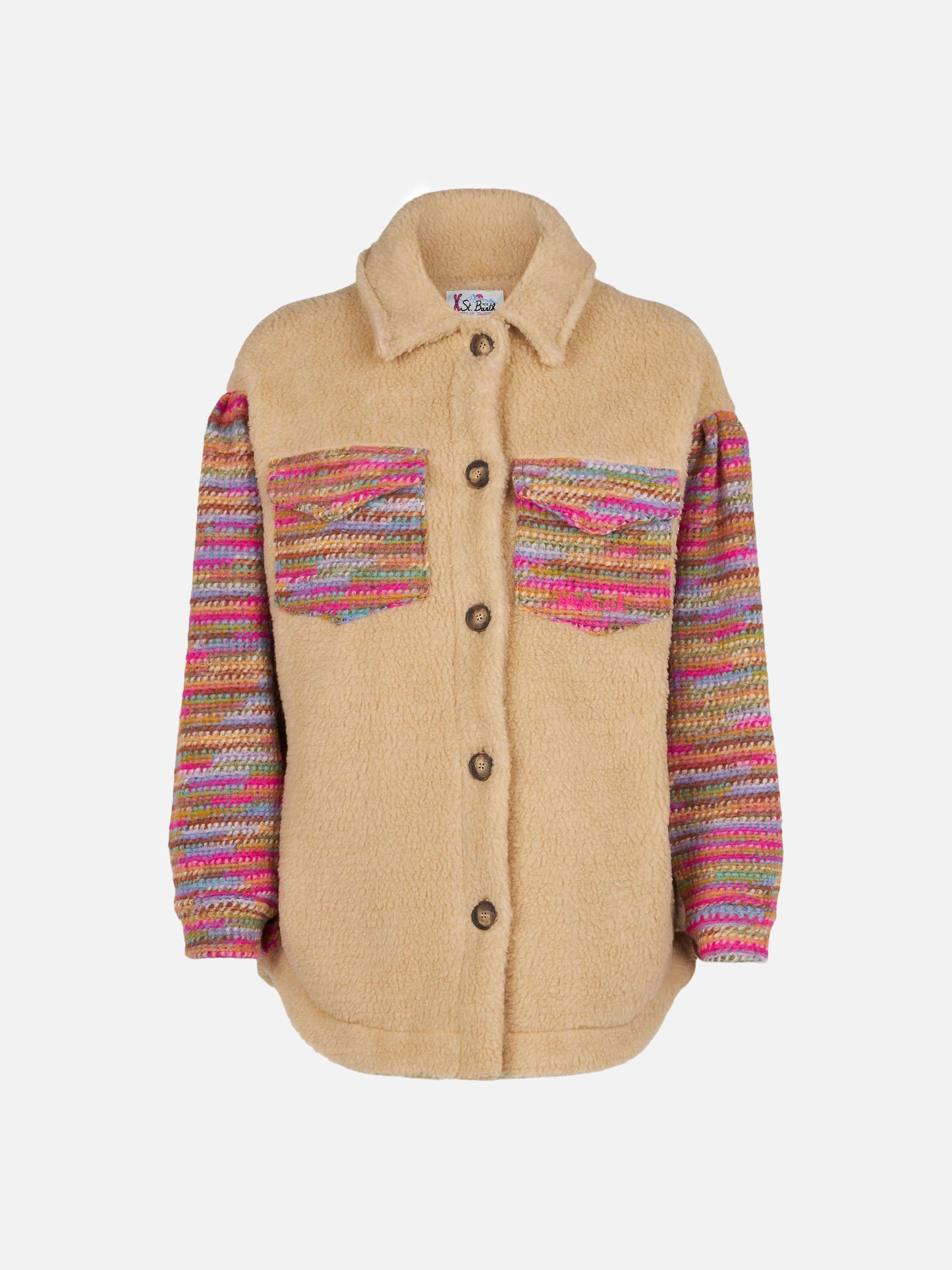 Damen-Sherpa-Overshirt mit Häkeldetails