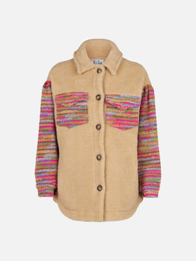 Damen-Sherpa-Overshirt mit Häkeldetails