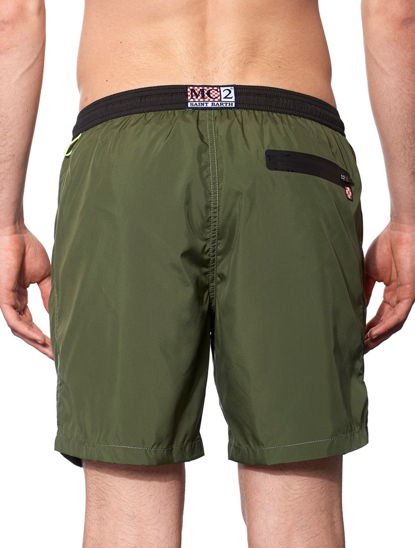 Dark green light fabric zipped swim shorts - MC2 Saint Barth