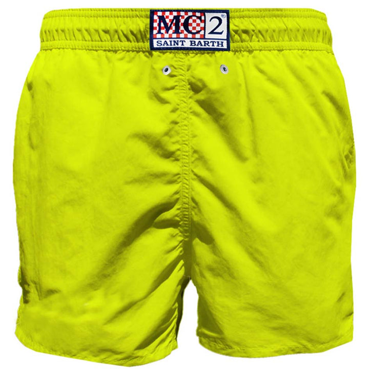 Mid-length swim shorts with skull flag placed print