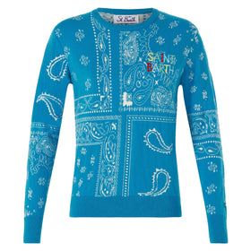 Woman sweater with bandanna print and Saint Barth embroidery - MC2 Saint Barth