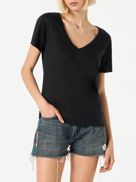 Woman black linen t-shirt - MC2 Saint Barth