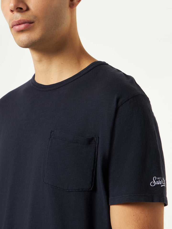 Man blue navy t-shirt with front pocket - MC2 Saint Barth