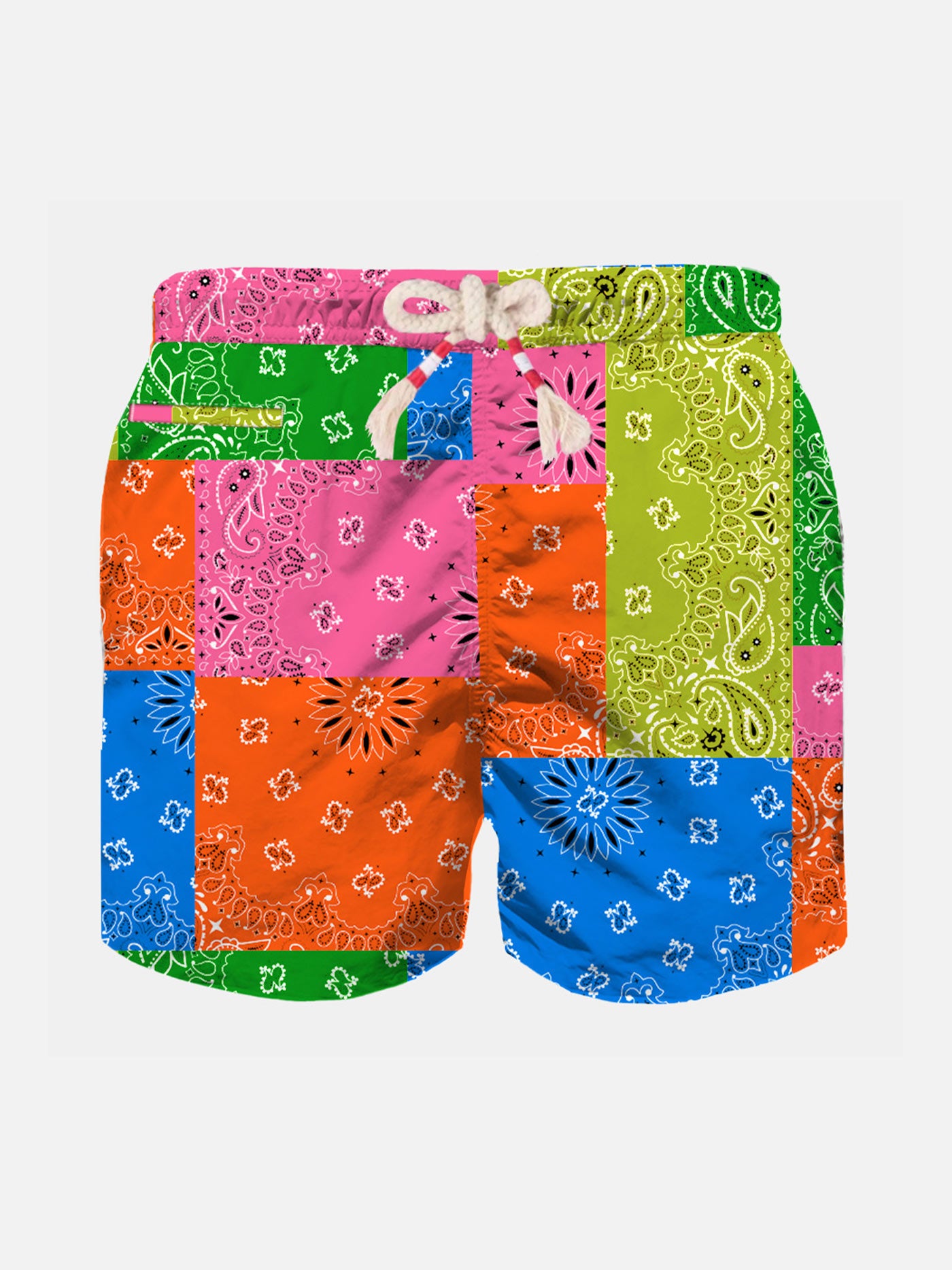 Boy swim shorts with multicolor fluo bandanna print - MC2 Saint Barth