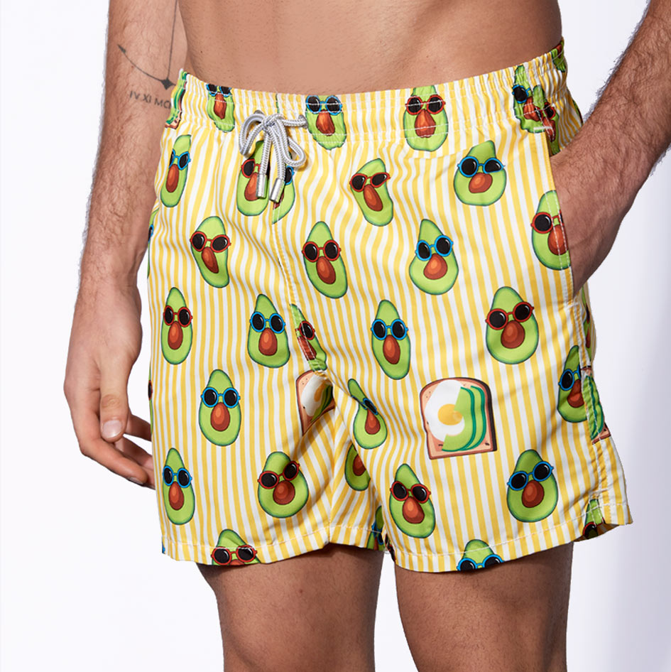 Mid-length swim shorts avocado toast striped print - MC2 Saint Barth