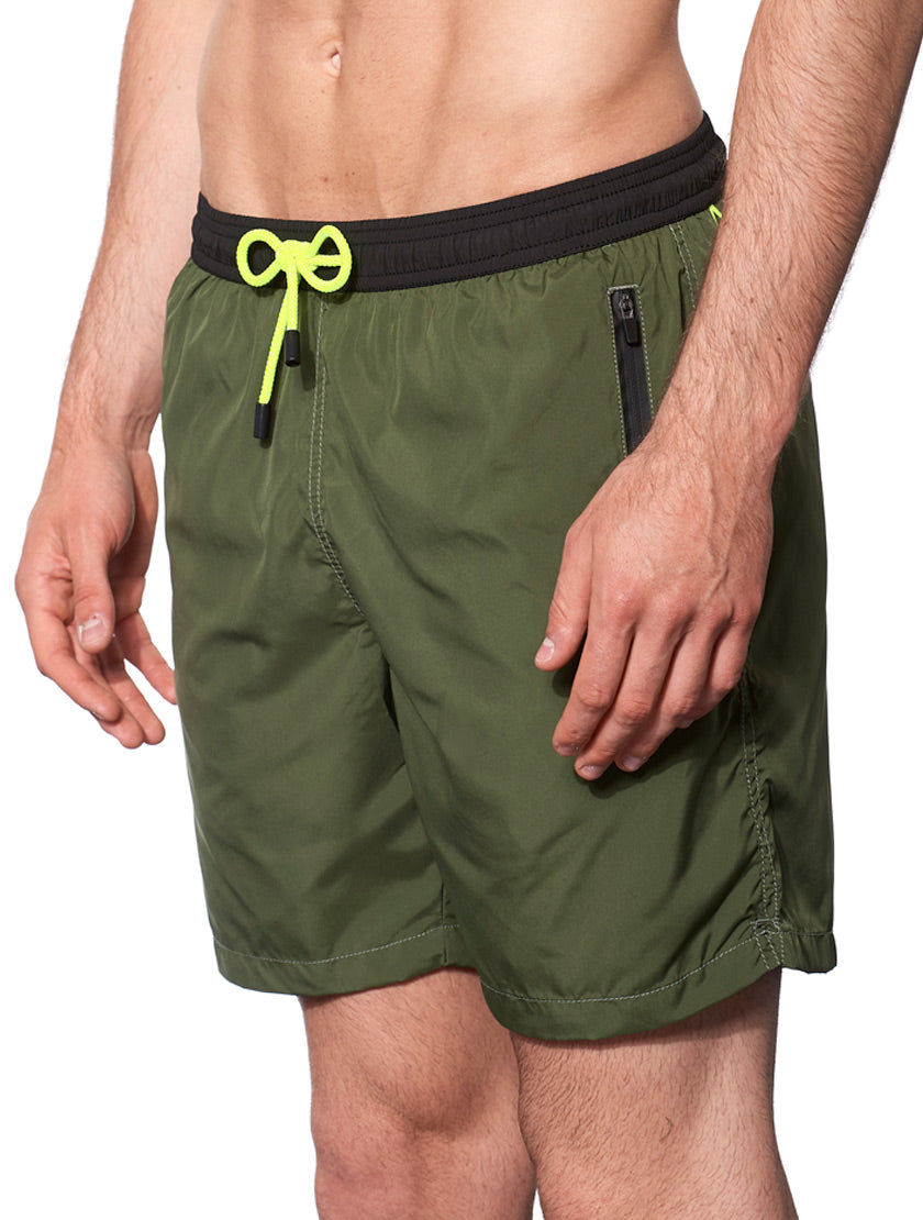 Dark green light fabric zipped swim shorts - MC2 Saint Barth