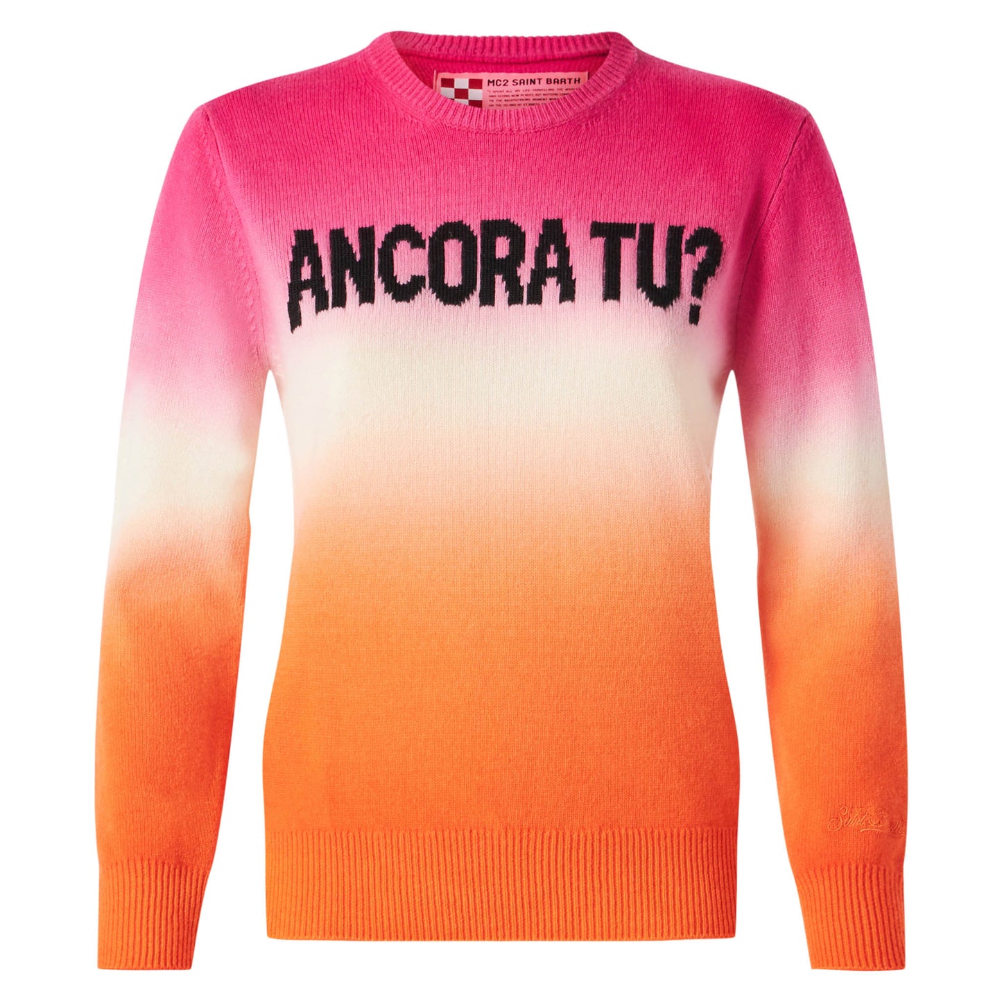 Fucsia and Orange degradé woman sweater Ancora tu writing - MC2 Saint Barth