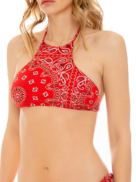 Red bandanna print halter top - MC2 Saint Barth