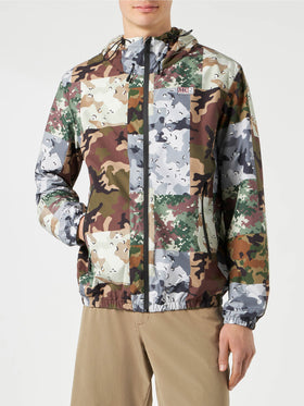Man hooded lightweight windbreaker with camouflage print - MC2 Saint Barth