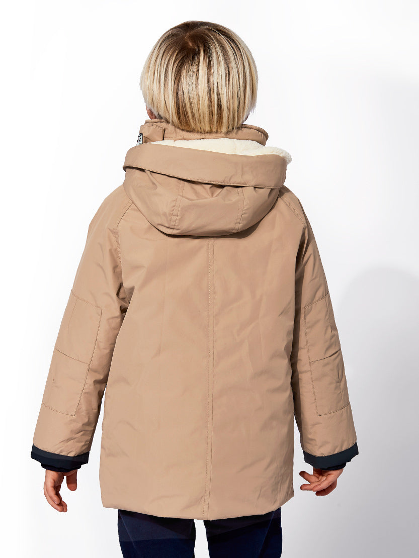 Boy hooded beige parka jacket Voyager Jr - MC2 Saint Barth