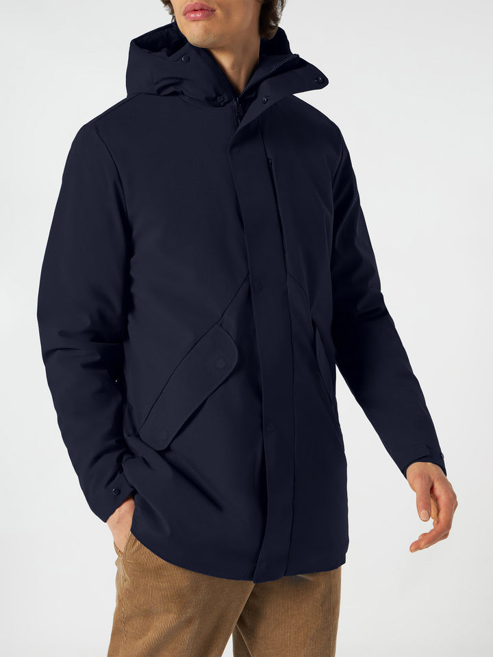 Man navy blue hooded parka jacket Voyager with sherpa lining - MC2 Saint Barth