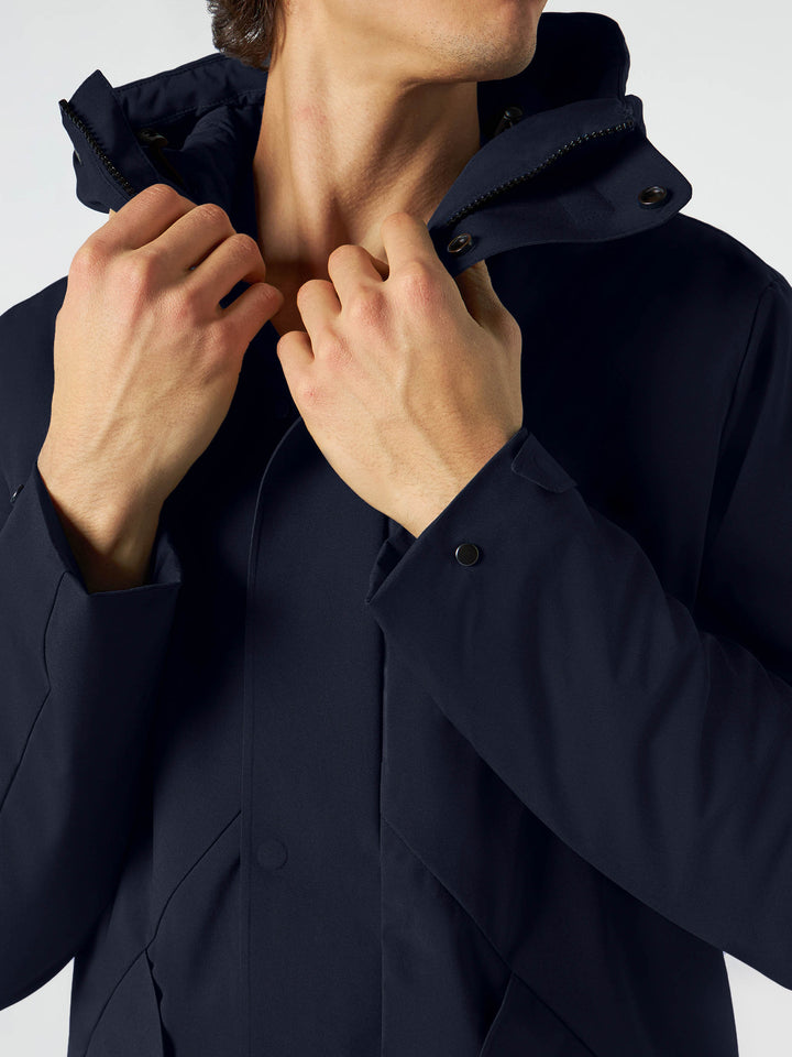 Man navy blue hooded parka jacket Voyager with sherpa lining - MC2 Saint Barth