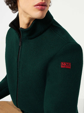Man knit ribbed green bomber jacket Country - MC2 Saint Barth