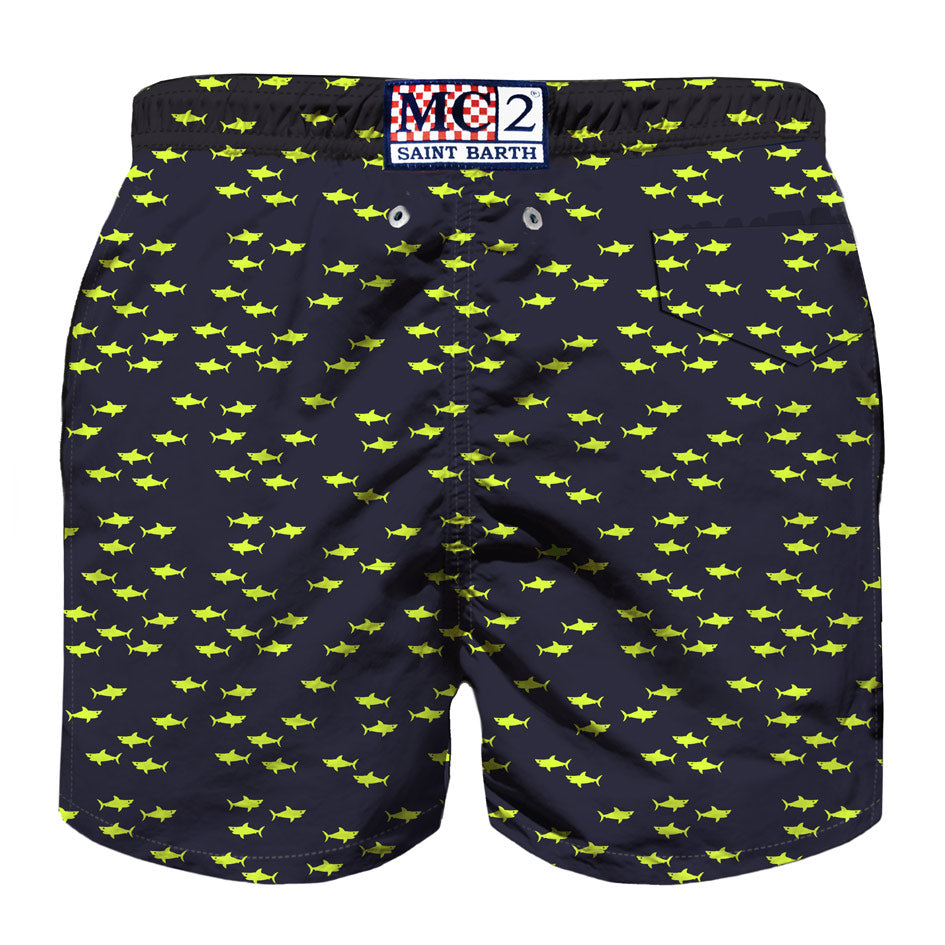 Boy light fabric swim shorts with sharks print - MC2 Saint Barth