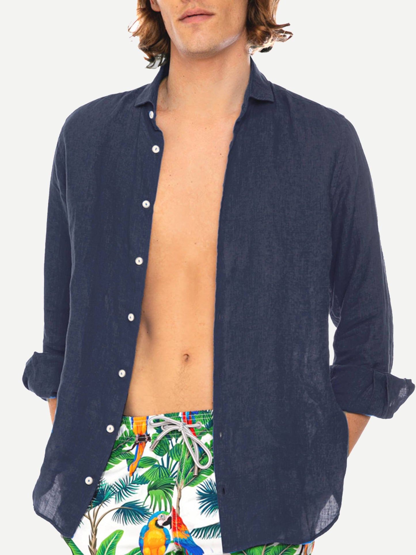 Man blue navy linen Pamplona shirt - MC2 Saint Barth