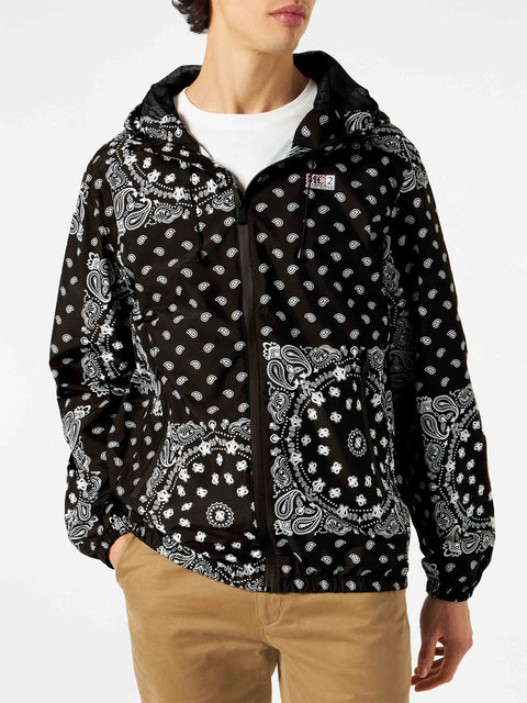 Man hooded lightweight windbreaker with bandanna print - MC2 Saint Barth