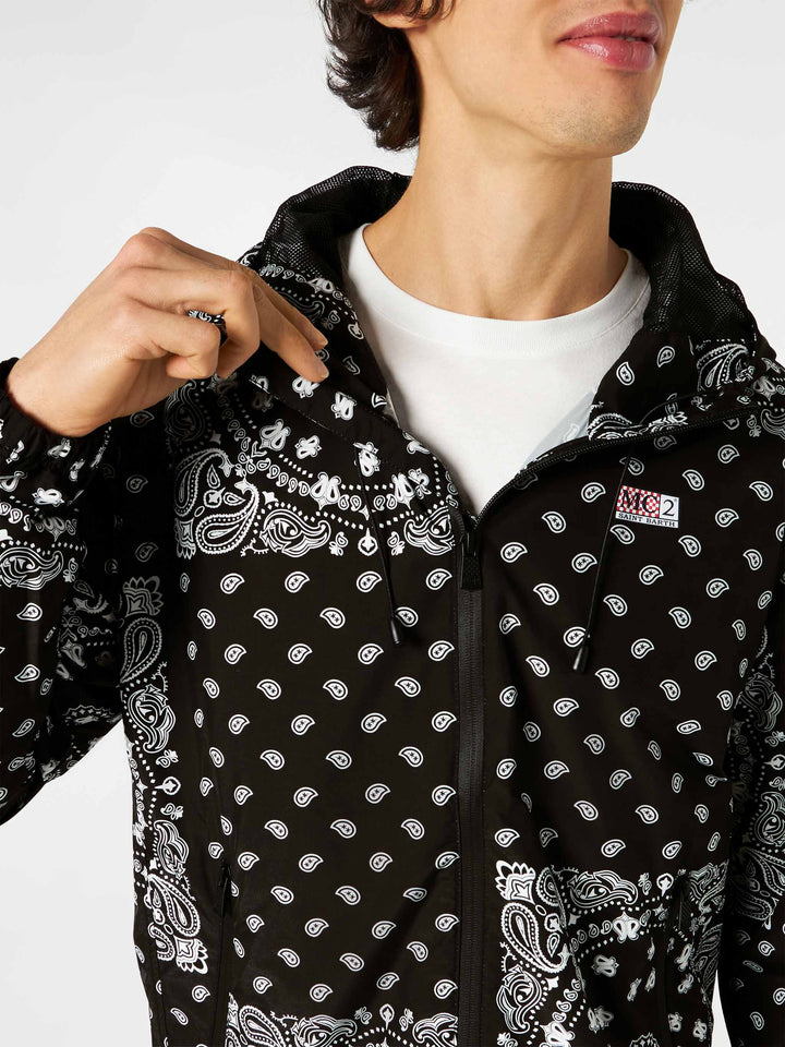 Man hooded lightweight windbreaker with bandanna print - MC2 Saint Barth