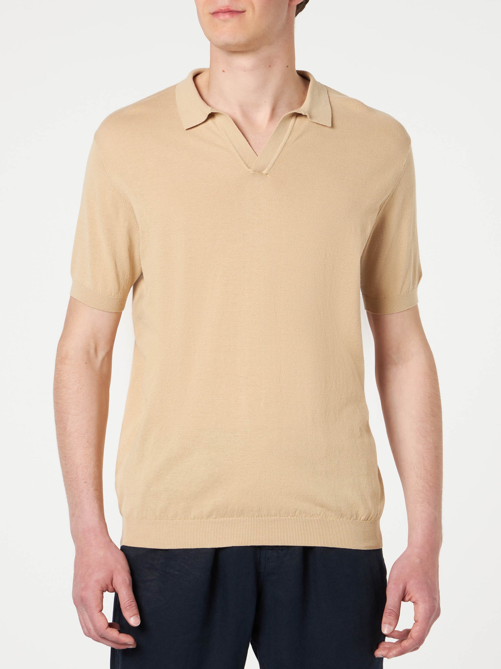 Sloan beige knitted buttonless polo shirt - MC2 Saint Barth