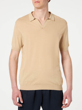 Sloan beige knitted buttonless polo shirt - MC2 Saint Barth