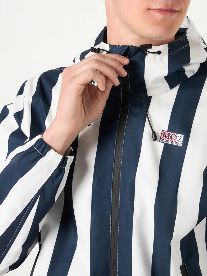 Man hooded lightweight windbreaker with striped print - MC2 Saint Barth