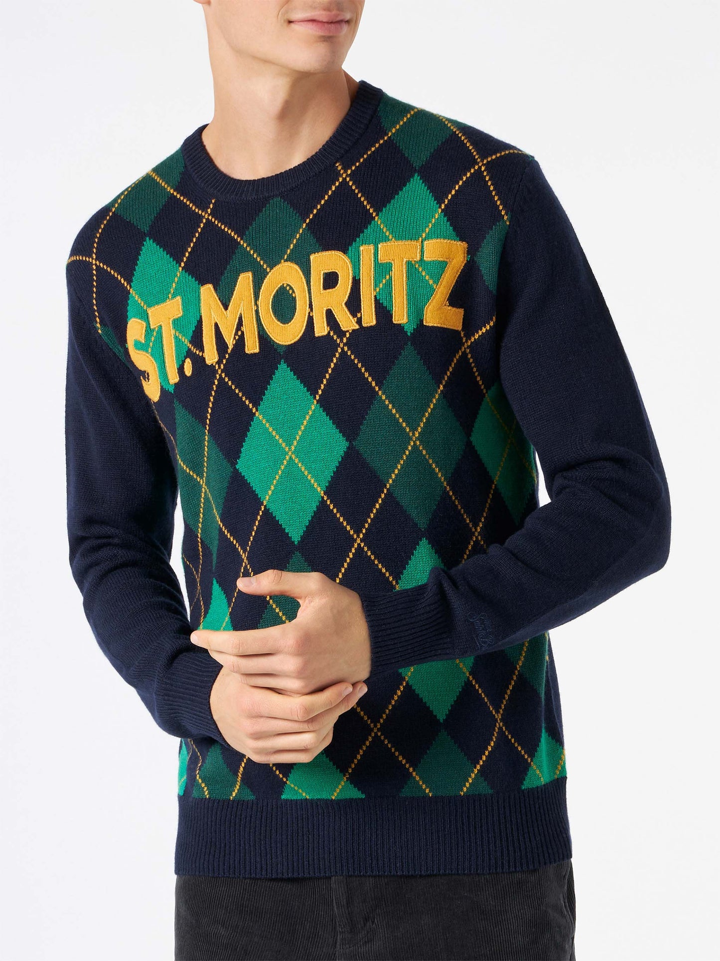 Man cashmere blend sweater with argyle jacquard - MC2 Saint Barth