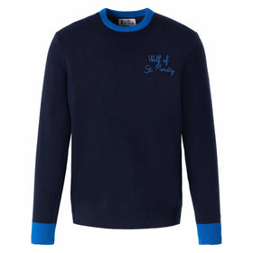 Man navy blue sweater with Wolf of St. Moritz embroidery - MC2 Saint Barth