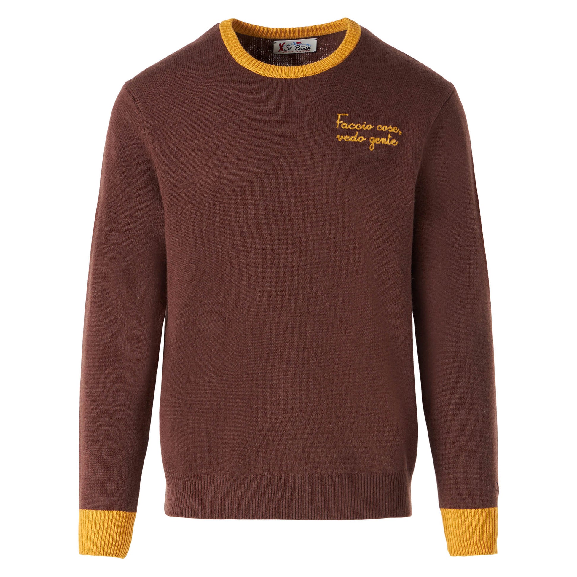 Man brown sweater with Faccio cose, vedo gente embroidery - MC2 Saint Barth