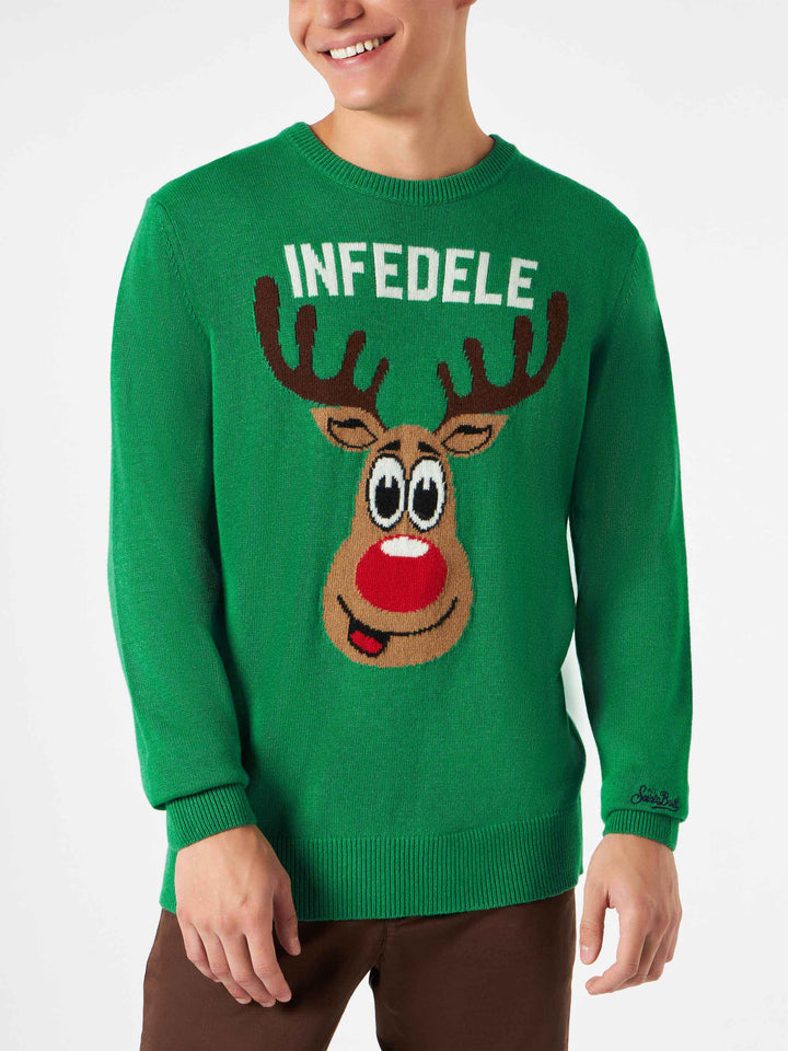 Man green sweater with Infedele print - MC2 Saint Barth