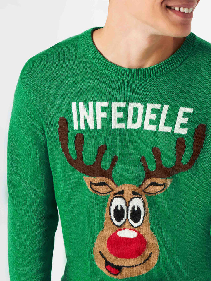 Man green sweater with Infedele print - MC2 Saint Barth