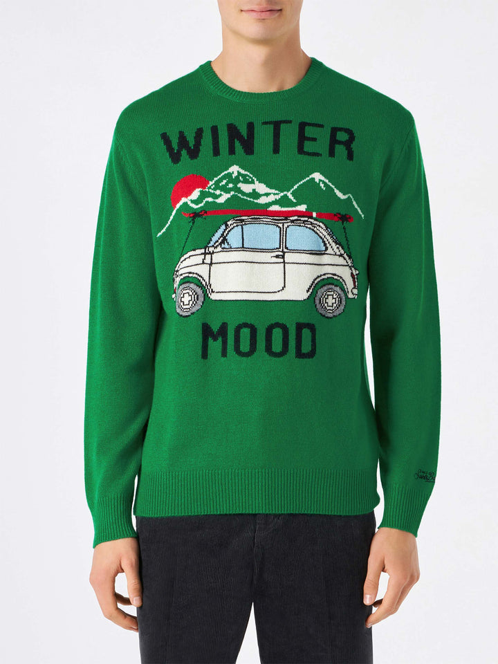 Man cashmere blend sweater with Fiat 500 jacquard | FIAT 500 SPECIAL EDITION - MC2 Saint Barth