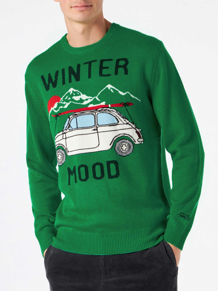Man cashmere blend sweater with Fiat 500 jacquard | FIAT 500 SPECIAL EDITION - MC2 Saint Barth