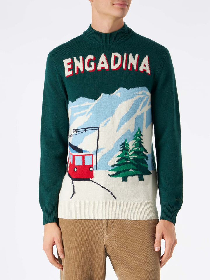 Man green sweater with knitted postcard - MC2 Saint Barth