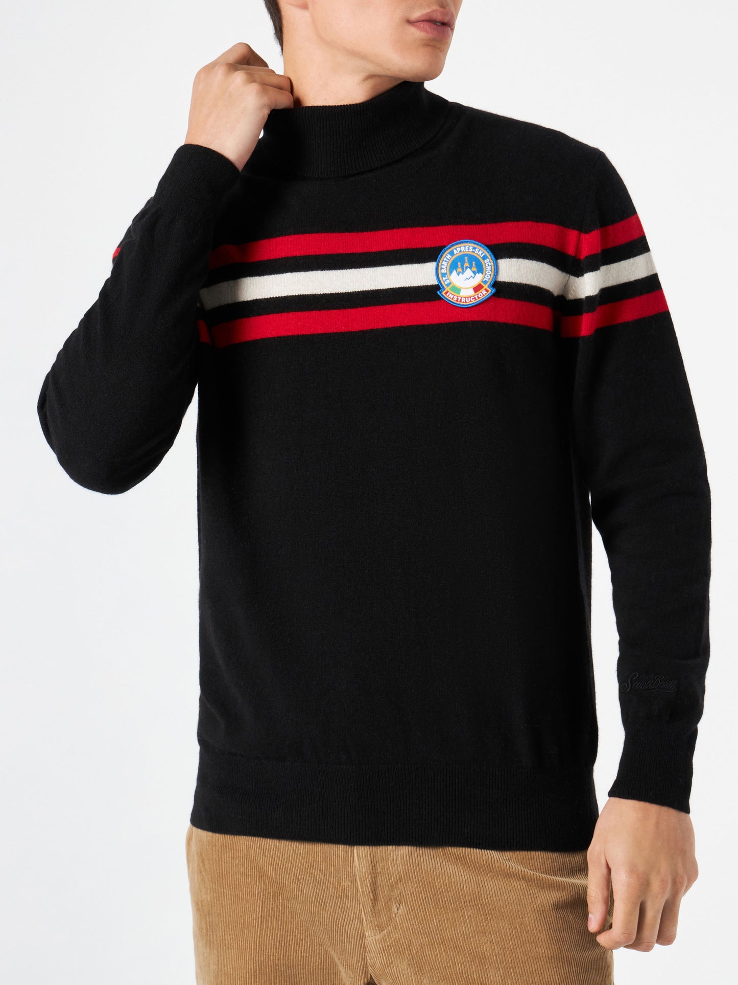 Blended cashmere turtle neck sweater with patch - MC2 Saint Barth