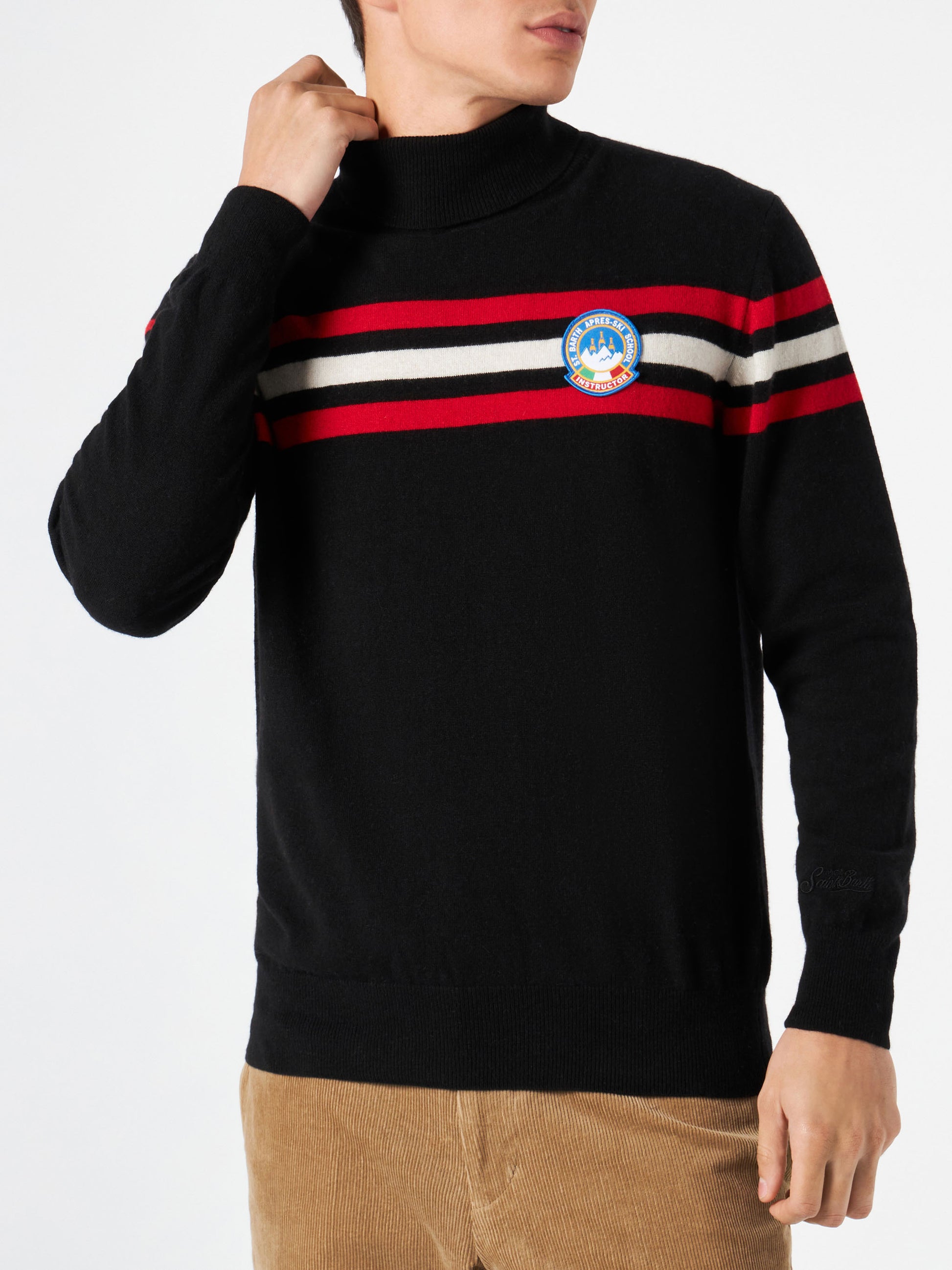 Blended cashmere turtle neck sweater with patch - MC2 Saint Barth