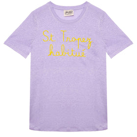 T-shirt in lino con ricamo St. Tropez Habituè
