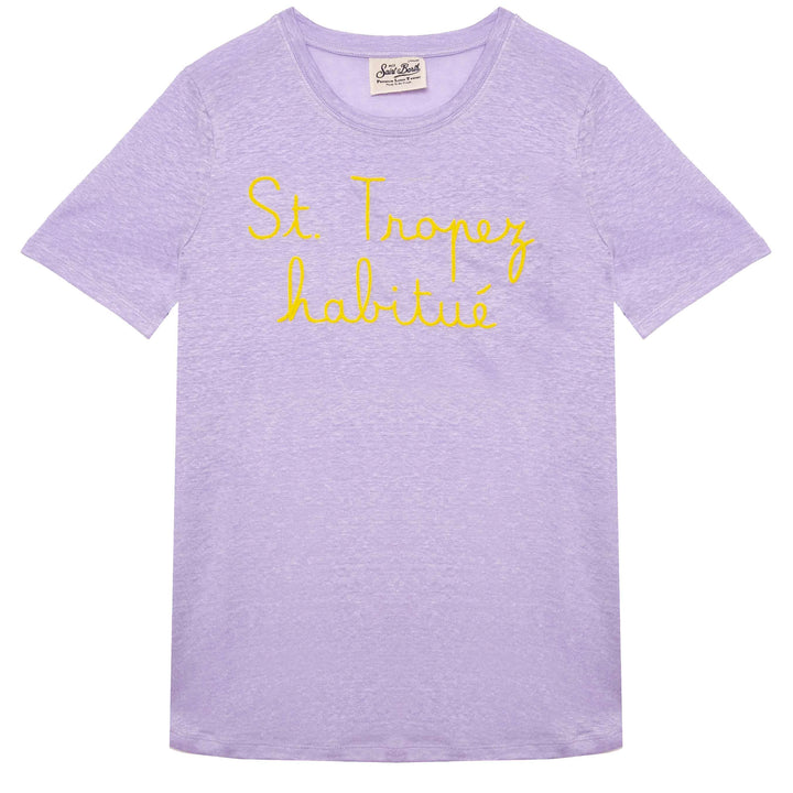 T-shirt in lino con ricamo St. Tropez Habituè