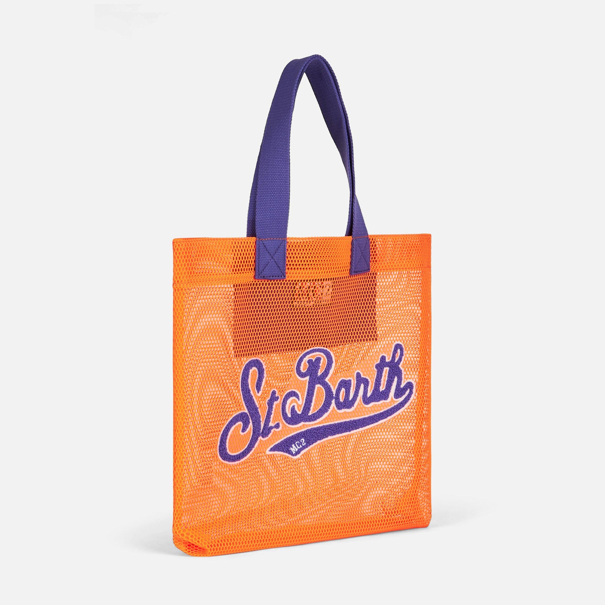 Mesh orange shopper bag with front terry embroidery - MC2 Saint Barth