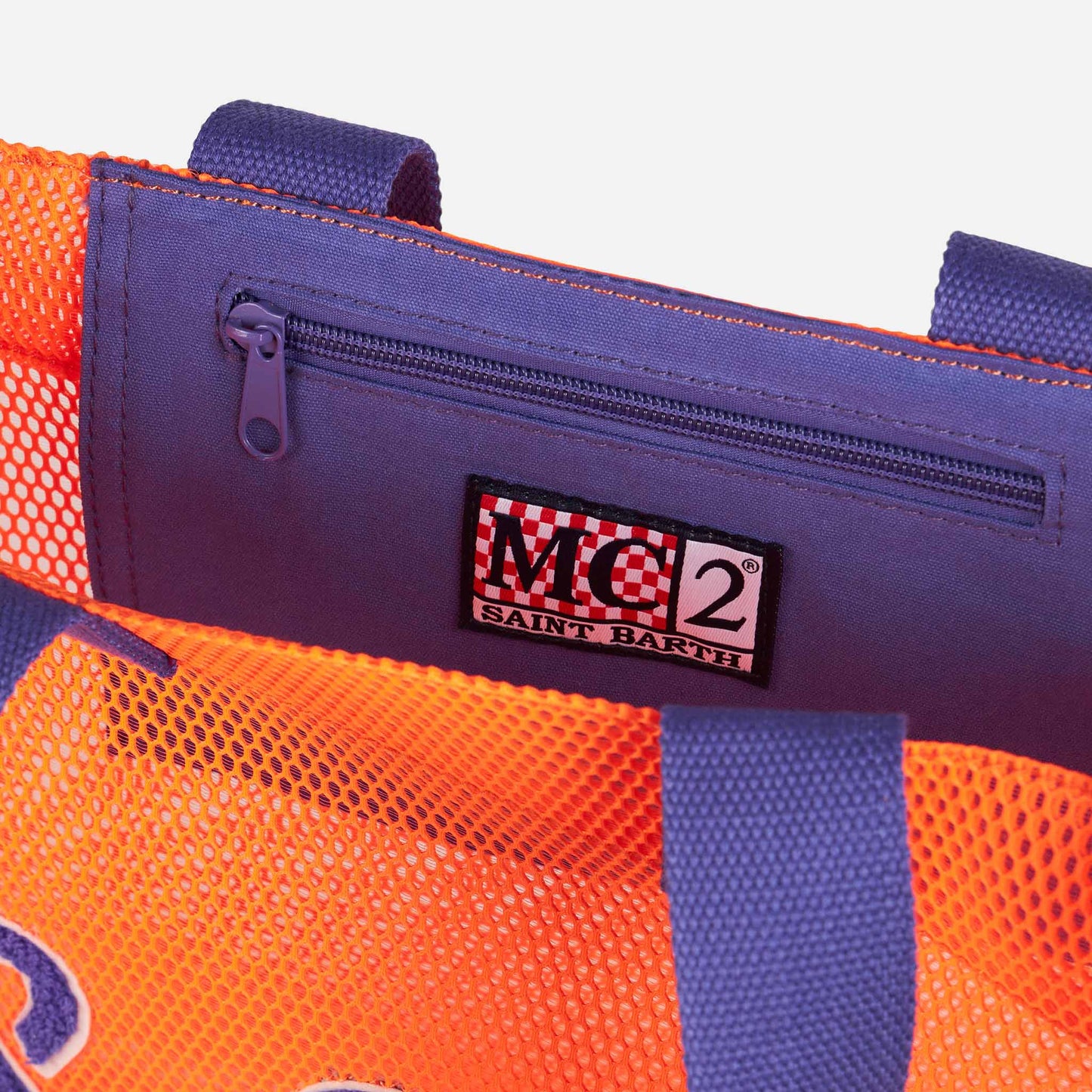 Mesh orange shopper bag with front terry embroidery - MC2 Saint Barth