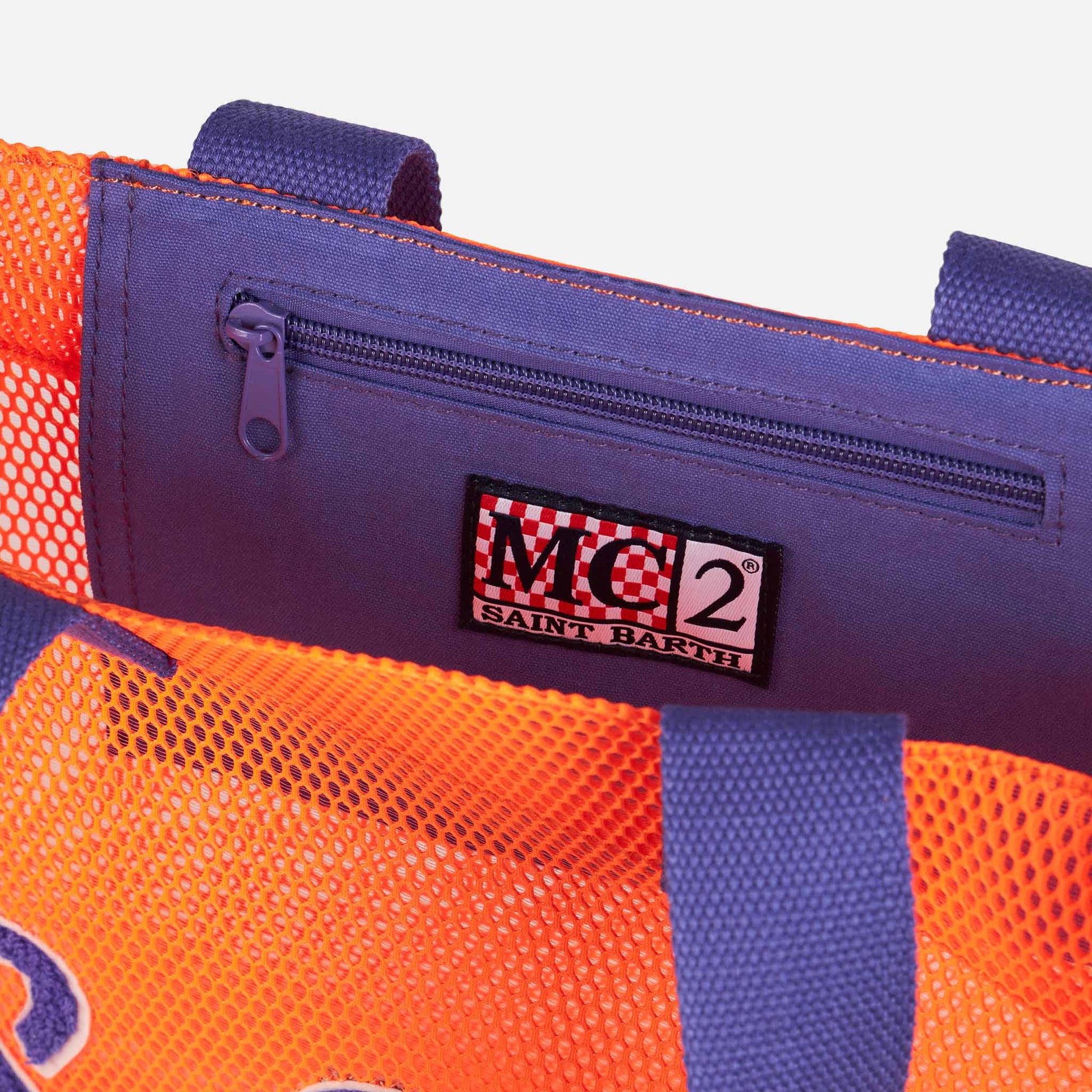 Mesh orange shopper bag with front terry embroidery - MC2 Saint Barth