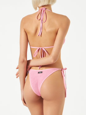 Bikini Leah Marielle triangolo in tessuto crinkle rosa con piping