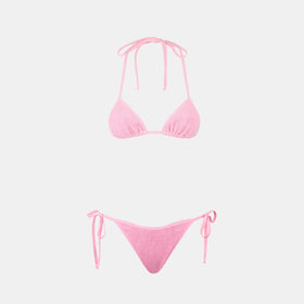 Bikini Leah Marielle triangolo in tessuto crinkle rosa con piping